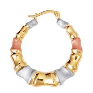  14K Tricolor Gold Bamboo Style Hoop Earrings Jewelry