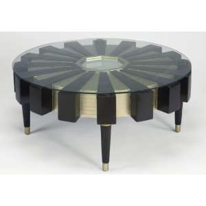  Round Wooden Coffee Table with Glass Top