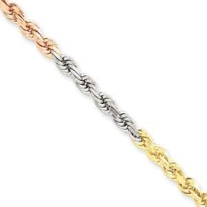   , 14 Karat Tri Color Gold, Diamond Cut Rope Chain   24 inch Jewelry