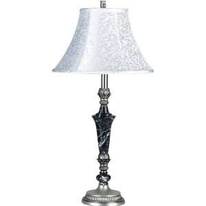 Lite Source 1 Light Table Lamp   Pewter & Black/Jacquard Fabric Shade