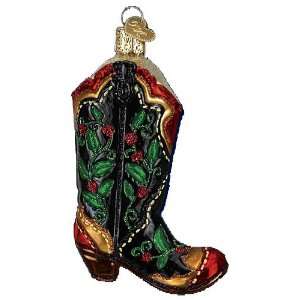  Old World Christmas Holly Berry Cowboy Boot Glass Ornament 