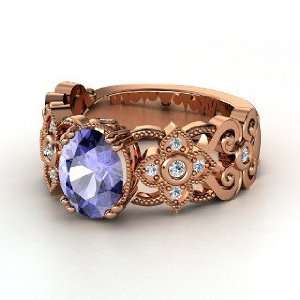   Mantilla Ring, Oval Tanzanite 18K Rose Gold Ring with Diamond Jewelry