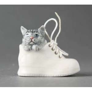  Porcelain Animals Gray Tabby Kitten In White Shoe #417
