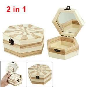 Hexagon Shaped Two Tone Wooden Craft Mini Box Jewelry Case