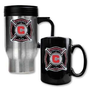  Chicago Fire Stainless Steel Travel Mug and Black Ceramic 
