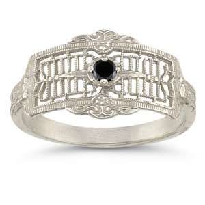  Vintage Filigree Black Diamond Ring Jewelry