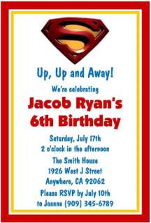 Superman Superhero Birthday Invitations Favor Tag Water Candy Gum 