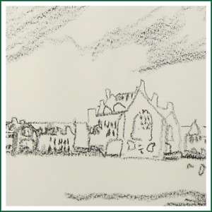 Contemporary Village Scene Crayon Sketch Drawing  