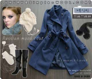 Hot  Button Design Fashion Stand Collar Long Coat Belted Womens 