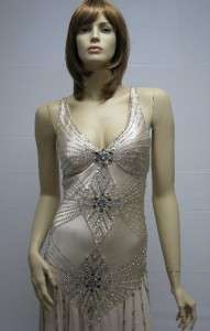 Sue Wong Designer Dress Gown 4 Cream N653 Off White Ivory Beige Beaded 