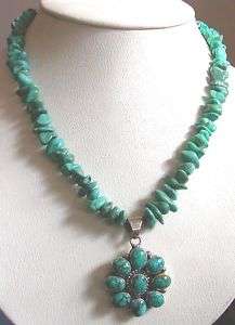 NAVAJO BEA TOM STERLING 9 TURQUOISE PENDANT NECKLACE  