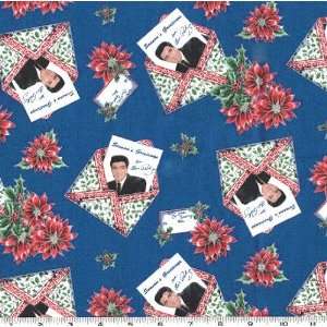  45 Wide Elvis Christmas Letters Blue Fabric By The Yard 