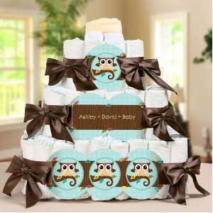   Having A Baby   3 Tier Personalized Square   Baby Shower Diaper Cake