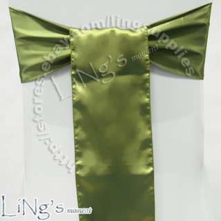 108 Olive Green Olivine Satin Chair Cover Sash Bow Wedding Party 