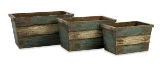   Style Distressed Wooden Planters Crates Storage Bins Blue Green  