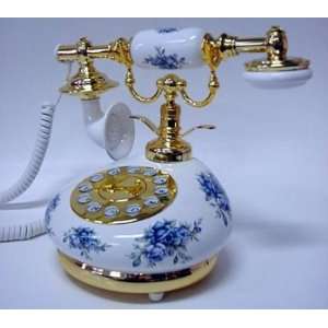  White with Blue Roses Porcelain French Style Telephone