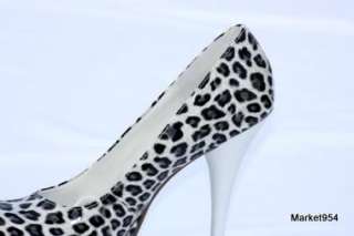White Leopard Heels Bamboo Shoes Stiletto Platform Pumps Sz 10 Animal 