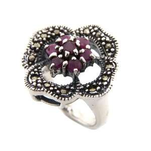 Natural Red Ruby Gemstone Marcasite Genuine 925 Sterling Silver 