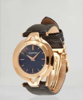 Valentino black and gold round dial lizard strap watch   up to 