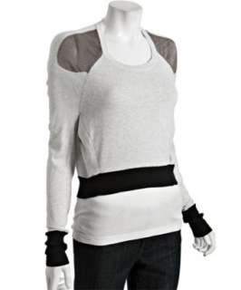 Knits grey cotton silk colorblock cropped sweater   up 