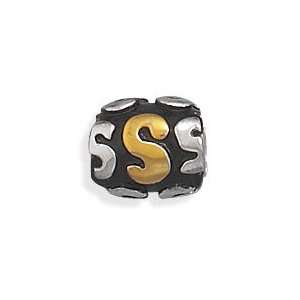 Alphabet Story Bead Slide on Charm Letter S Two tone Gold and Sterling 