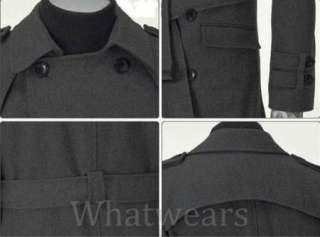 Mens Slim Fit D Breast Strap Trench Coat Grey W74  