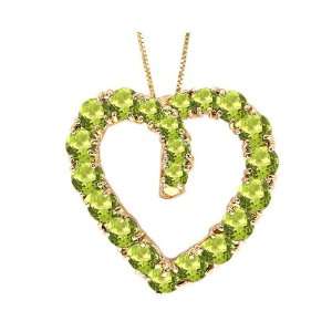 14K Yellow Gold Color Studded Open Heart Pendant Peridot , Chain  NOT 