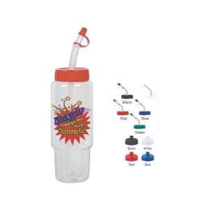   clear PET plastic 30 oz. sport bottle with a cap. Cup holder friendly