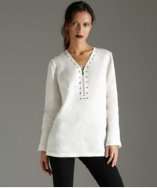 MICHAEL Michael Kors white linen studded zip neck tunic style 