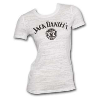 Jack Daniels Logo Burnout White Womens Graphic Tee Shirt  