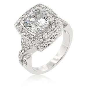 White Gold Rhodium Bonded Engagement Ring with Filigree Accents and 