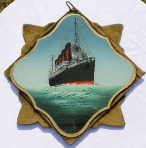 WHITE STAR LINE RMS OLYMPIC BARBERS SHOP GLASS PAINTING C 1910  