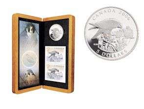 2006 $5 SILVER PEREGRINE FALCON COIN AND STAMP SET  