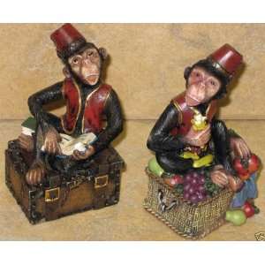  Lot Of Two Resin Monkey Trinket Boxes 4.5 Tall New In Box 