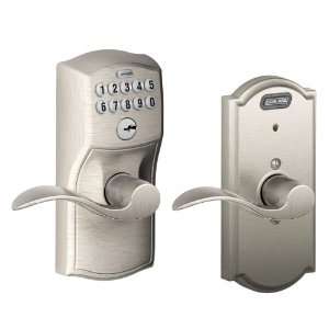   Alarm, Camelot Collection Keypad Accent Lever Door Lock, Satin Nickel