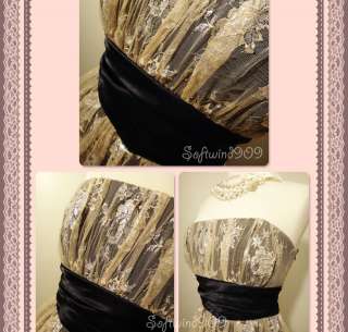 NEW Black/Champagne Lame Lace Overlay FULL Skirt Strapless Cocktail 