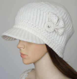 H400 White Winter Women Rabbit Hair Newboy Hat / Cap  