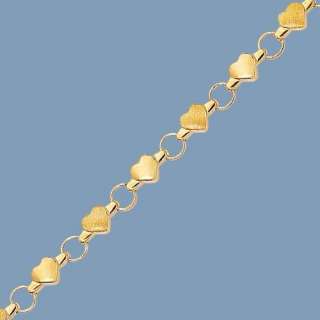 Diamond Cut Heart Anklet Ankle Bracelet 14K Yellow Gold  