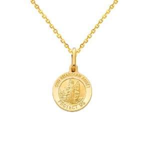  Angel Medal Charm Pendant with Yellow Gold 1.2mm Side Diamond cut 