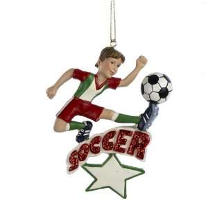  Club Pack of 12 Young Boy Red Glitter Soccer Christmas 