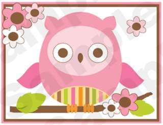 OWL PINK BROWN GREEN ORANGE FLOWER BABY GIRL NURSERY WALL BORDER 