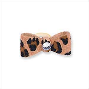 Tiny Rubber Band Hair Bow with Crystals for Dogs   Cheetah 