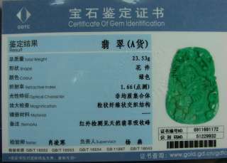 Certified Rich Green Natural Grade A Jade Jadeite Pendant Dragon Lotus 
