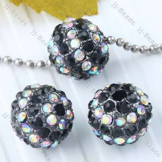   Ball Black & AB White Crystal Loose Spacer Bead Disco Hip Hop Finding