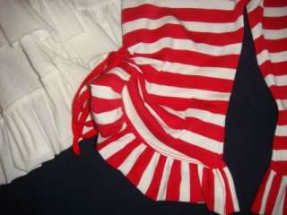 NWT Paper Wings Cream Ruffle Swing Dress & Red Stripe Cinch Leggings 4 