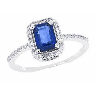 10ct Emerald Cut Genuine Sapphire Ring with Diamond in 10Kt White 