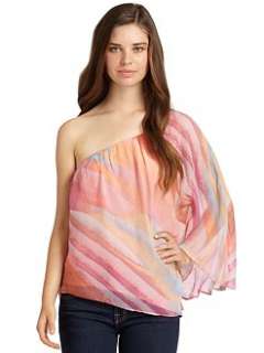 Alcee   Silk Chiffon Abstract One Shoulder Blouse