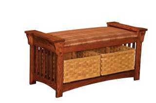 Amish Mission Slat Solid Wood Bench Entryway Seat Storage Baskets 