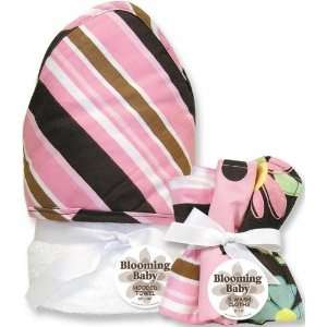    Maya Stripe Hooded Towel and Washcloth Bouquet Set Brown Baby