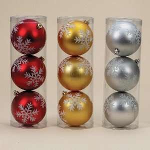   BALLS 3PC, SET OF 3 ASSORTEDBOXES RED, GOLD & SILVER 